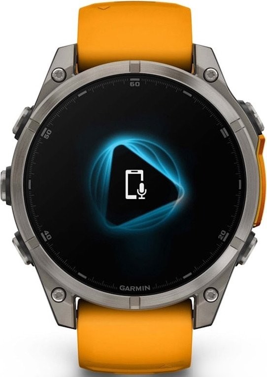 Умные часы Garmin Fenix 8 Sapphire, Titanium 47мм (светло-серый, оранжевый силиконовый ремешок)