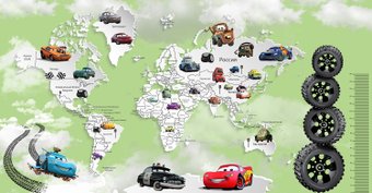 Фотообои Citydecor Superhero Молния МакКвин карта мира с ростомером 7 500x260