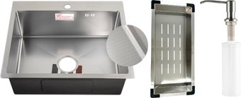 Кухонная мойка Schtoff Best Decor Silver 6050 + коландер металл K-1 BLACK + дозатор SD-1 SILVER