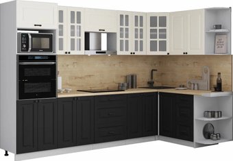 Готовая кухня Интерлиния Мила Деко 1.68x3.0 PR (черный/белый/дуб бунратти)