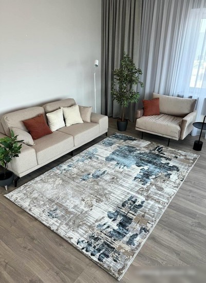 Ковер для жилой комнаты Radjab Carpet Бьянка прямоугольник D009A 7579RK-b 1.6x2.3 (cream shirink/blue fdy)