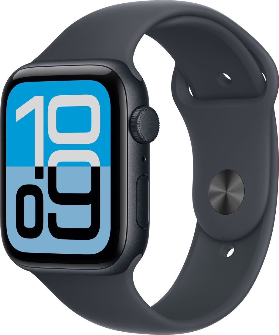 Умные часы Apple Watch SE 3 44 мм (алюминиевый корпус, полуночный/полуночный, спортивный силиконовый ремешок M/L)