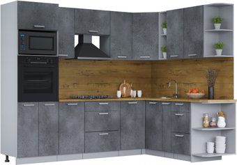 Готовая кухня Интерлиния Мила Лайт 1.88x2.6 правая (бетон потленд/бетон портленд/дуб бунратти)
