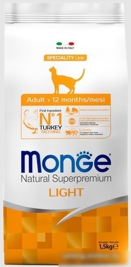 Сухой корм для кошек Monge Light Turkey 1.5 кг