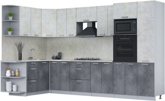 Готовая кухня Интерлиния Мила Лайт 1.68x3.4 левая (бетон лайт/бетон портленд/опал светлый)