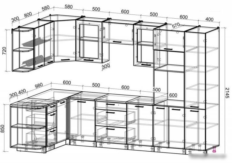 Готовая кухня Интерлиния Мила Gloss 1.68x3.2 левая (ваниль-шоколад)