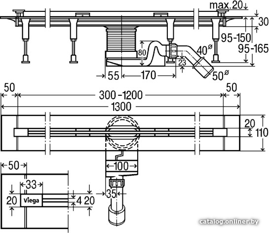 Трап/канал Viega Advantix Vario 704353 (с матовой вставкой SR1)