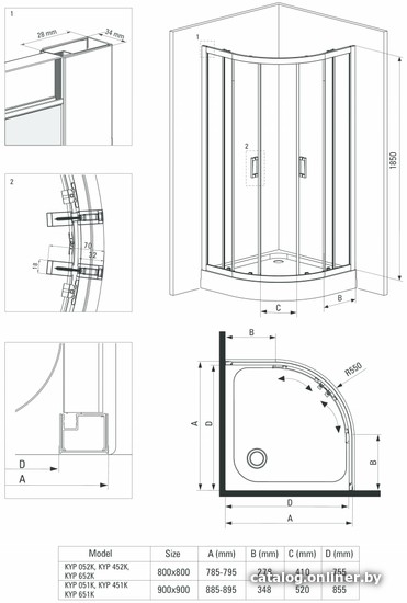 Душевой уголок Deante Funkia 90x90 KYP N51K