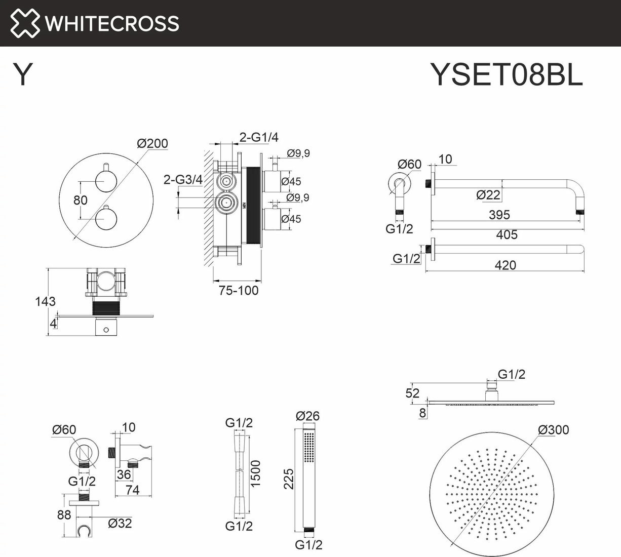 Душевая система Whitecross Y YSET08BL (черный матовый)
