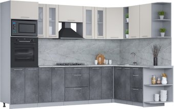 Готовая кухня Интерлиния Мила 1.88x3.0 правая (персидский жемчуг/бетон портленд/серый каспий)