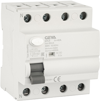 Устройство защитного отключения GEYA GYL9 4P 40A 6 кА 30мА AC GYL94P40A30MA