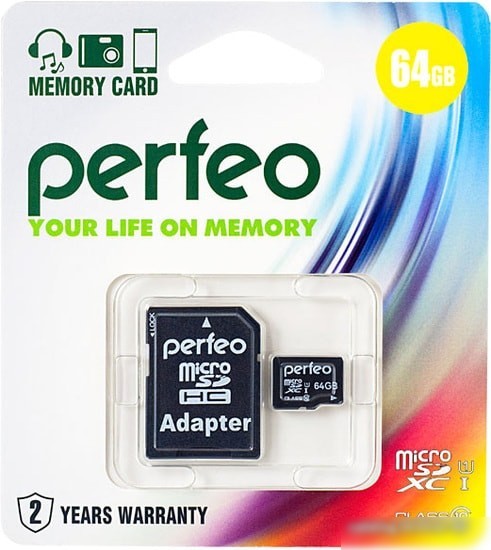 Карта памяти Perfeo PF64GMCSX10U1A microSDXC 64GB (с адаптером)