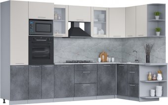 Готовая кухня Интерлиния Мила 1.68x3.2 правая (персидский жемчуг/бетон портленд/серый каспий)