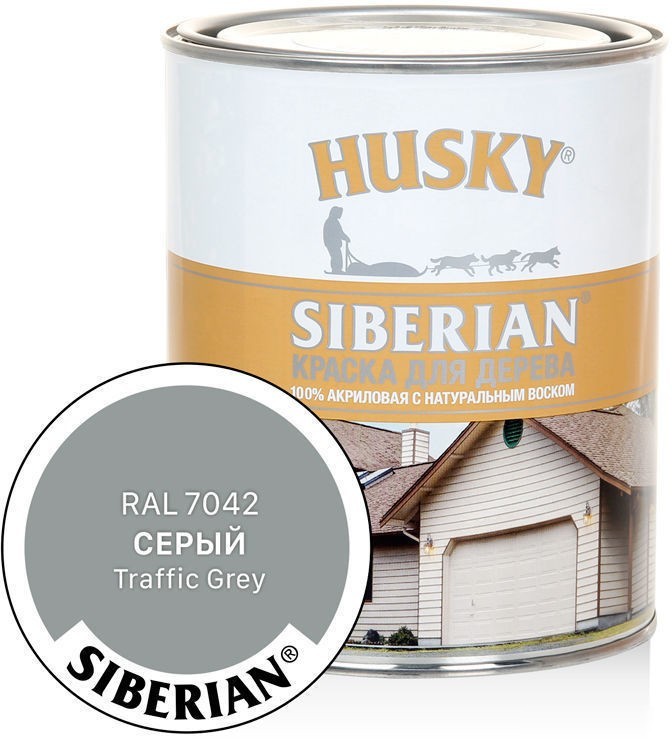 Краска Husky Siberian Акриловая для дерева 0.9 л (серый RAL 7042)