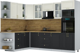 Готовая кухня Интерлиния Мила Шато 1.88x2.8 ВТ LV (белый/черный/дуб бунратти)