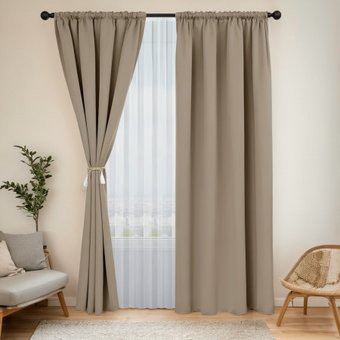 Комплект штор и гардин Mio Tesoro Блэкаут 150x260 + Гардина Soft Lines 306 400x270 (песочный, белый лен)