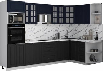 Готовая кухня Интерлиния Мила Деко 1.68x3.0 PR (черный/индиго/белый гранит)