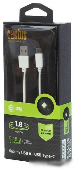 Кабель CACTUS USB Type-A - USB Type-C CS-USB.A.USB.C-1.8 (1.8 м, белый)