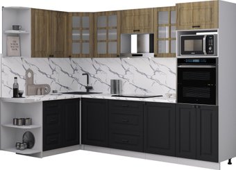 Готовая кухня Интерлиния Мила Деко 1.68x2.8 LV (черный/дуб вотан/белый гранит)