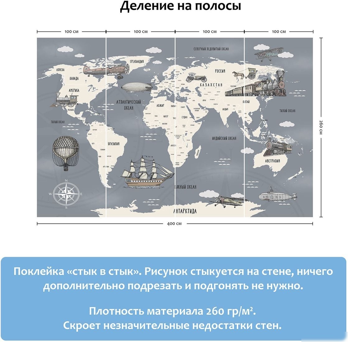 Фотообои Citydecor Карта мира на русском 9 400x260