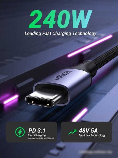Кабель Ugreen US535 15311 USB Type-C - USB Type-C (1 м, черный)