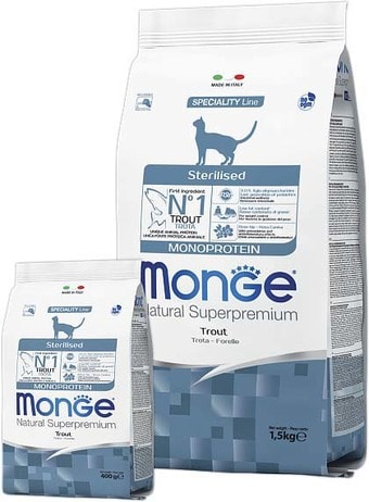 Сухой корм для кошек Monge Superpremium Monoprotein Sterilised Trout 10 кг