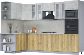 Готовая кухня Интерлиния Мила 1.68x3.0 правая (бетон лайт/дуб золотой/опал светлый)