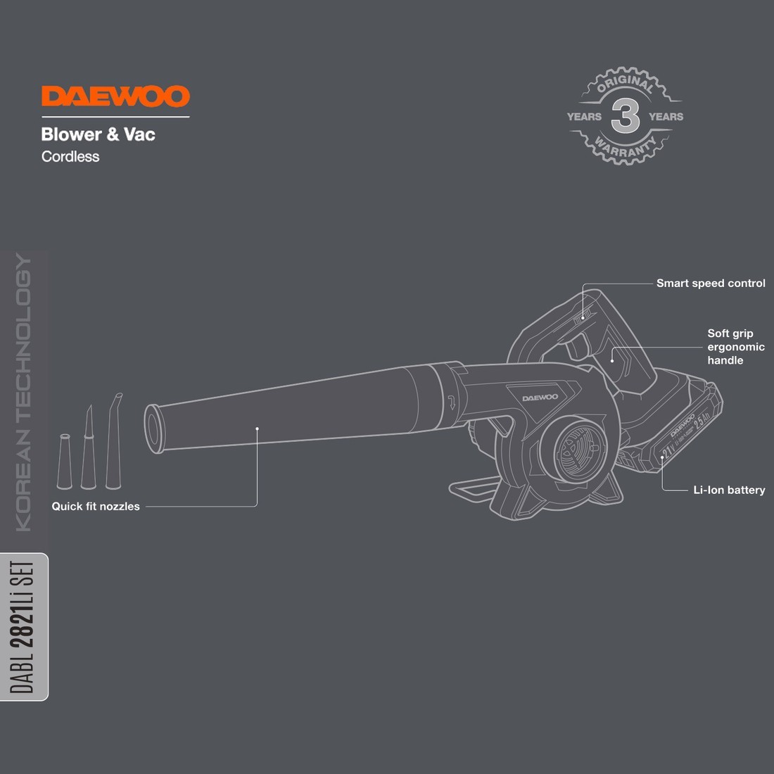 Ручная воздуходувка Daewoo Power DABL 2821Li Set (с 1-им АКБ)
