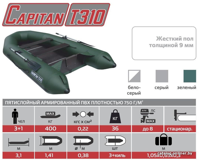 Моторно-гребная лодка Тонар Капитан Т310 (серый)
