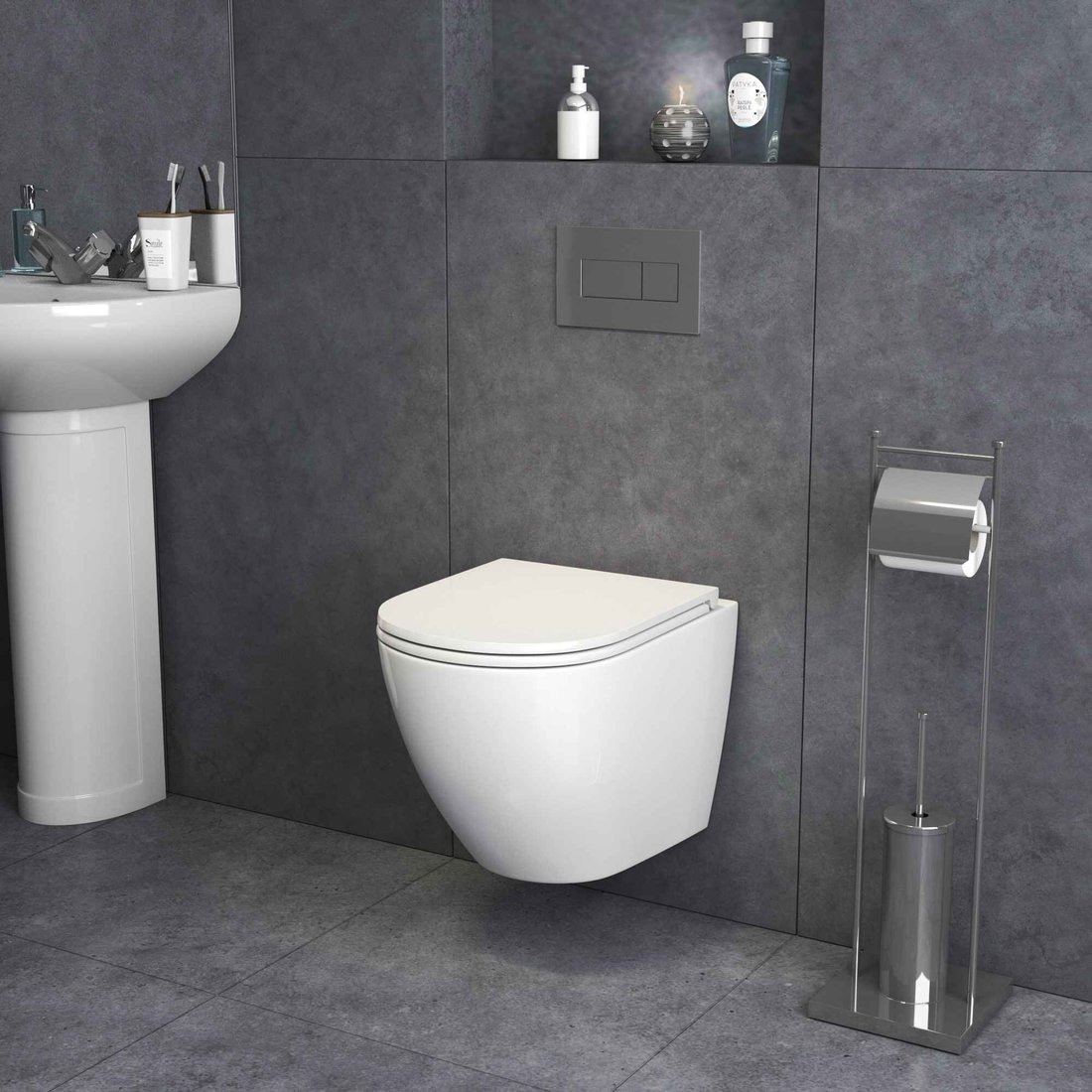 Унитаз подвесной Grossman GR-4455SQ + GROHE Rapid SL 38772001 (с сиденьем, с кнопкой)