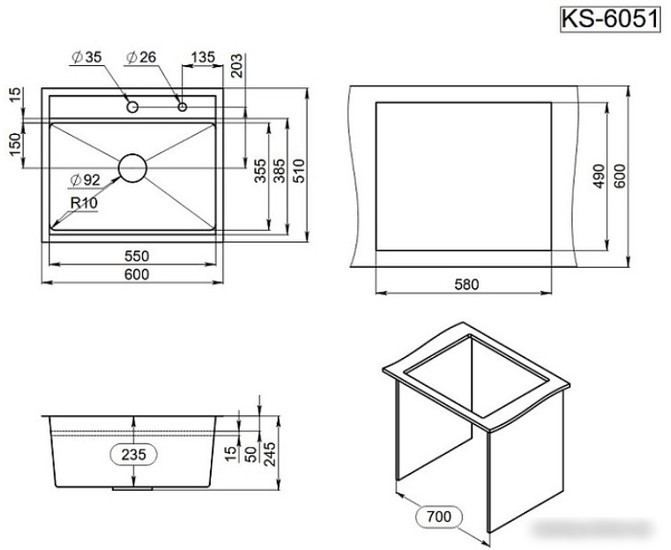 Кухонная мойка Granula KS-6051 (черный матовый)