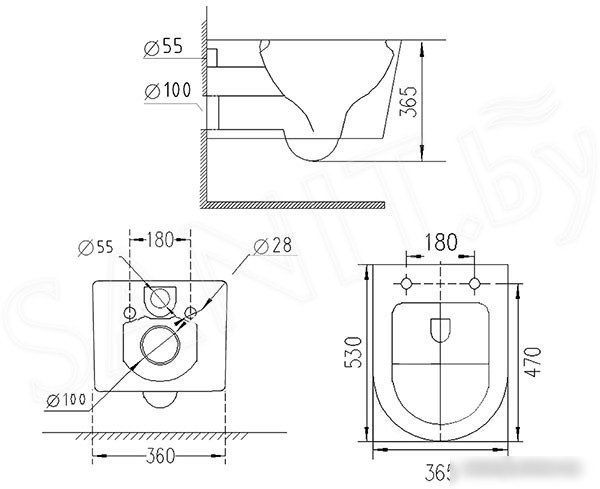 Унитаз подвесной Roxen Vortex Tornado в комплекте с инсталляцией StounFix Slim 6 в 1 964514 (кнопка: хром глянец)