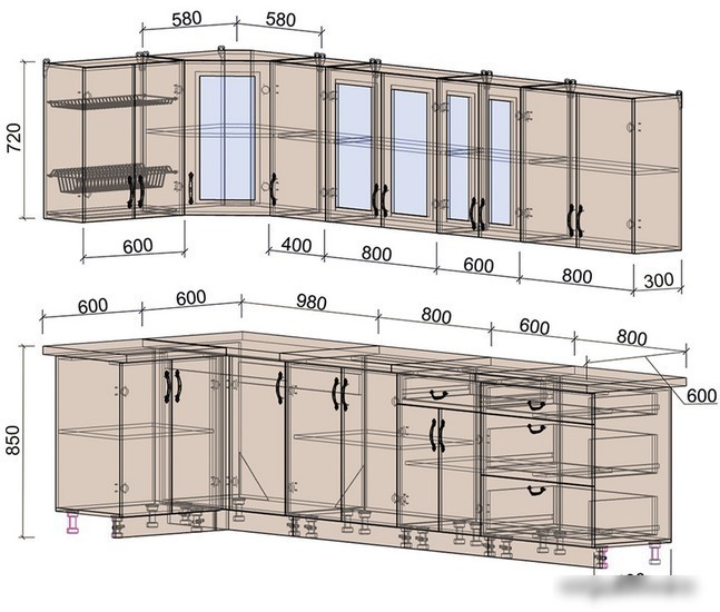 Готовая кухня Интерлиния Мила Крафт 1.2x3.2 (дуб полярный)