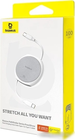 Кабель Baseus Free2Draw USB Type-C - USB Type-C (1 м, белый)