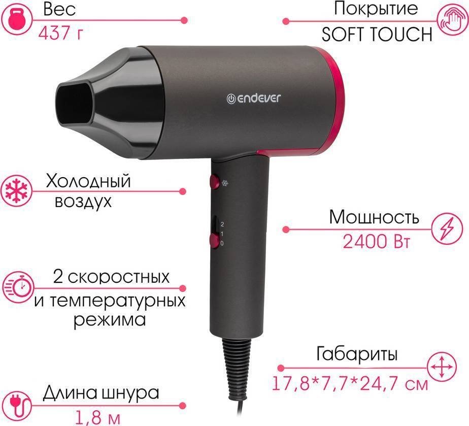 Фен Endever Aurora-479 (серый/розовый)