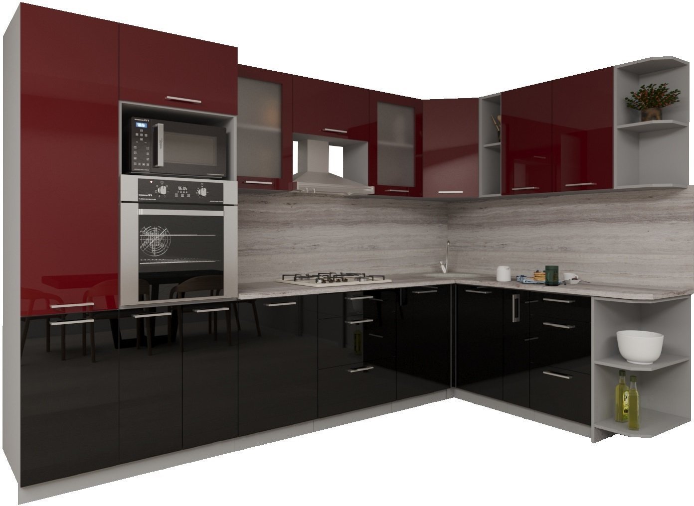 Готовая кухня Интерлиния Мила Gloss 1.88x3.2 правая (бордовый-черный)