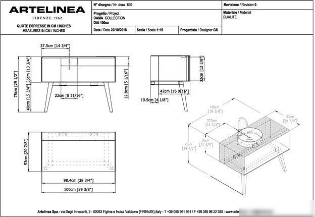 Artelinea Тумба с умывальником Dama 110x53 см