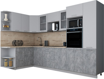 Готовая кухня Интерлиния Мила Gloss 1.68x3.2 левая (пепел софт/керамика/травертин серый)