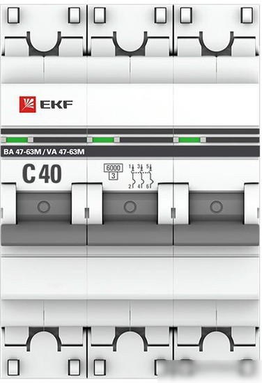 Выключатель автоматический EKF PROxima 3P 40А (C) 6кА ВА 47-63M mcb4763m-6-3-40C-pro