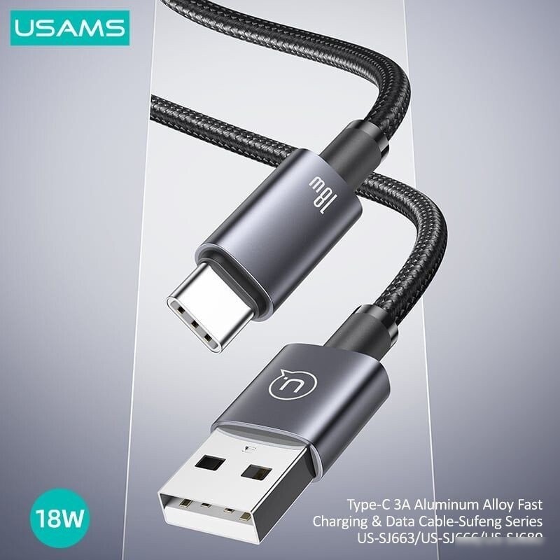 Кабель Usams US-SJ680 USB Type-A - USB Type-C (0.25 м, черный)