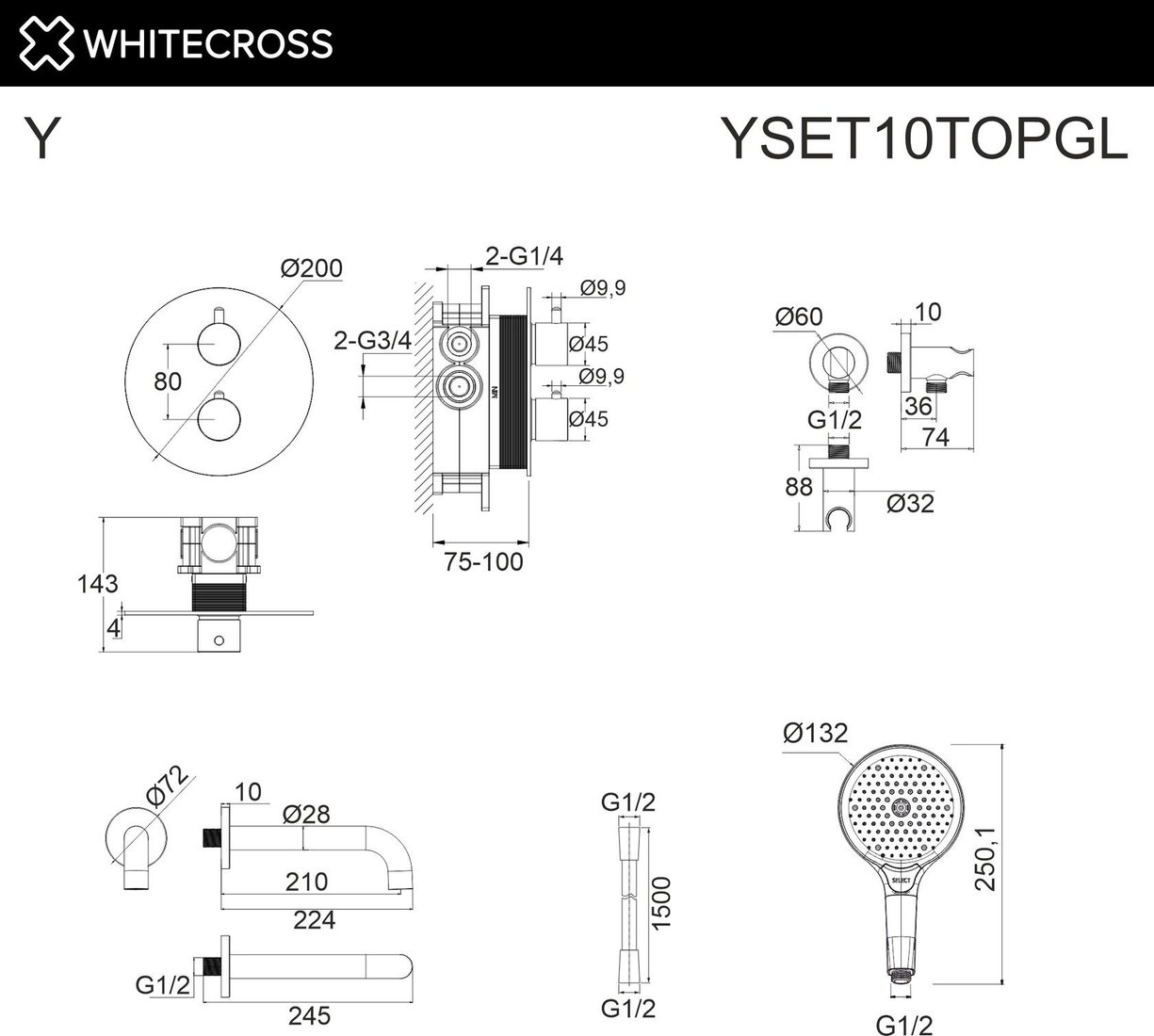 Смеситель Whitecross Y YSET10TOPGL (золото)