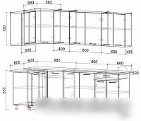 Готовая кухня Интерлиния Мила Лайт 1.2x2.4 (серебро/дуб веллингтон/белый гранит)
