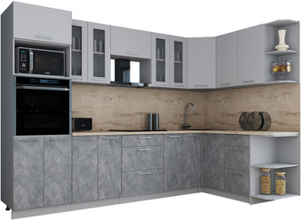 Готовая кухня Интерлиния Мила Gloss 1.68x3.0 правая (пепел софт/керамика/травертин серый)