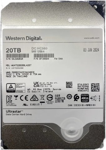 Жесткий диск WD Ultrastar DC HC560 20TB WUH722020BL4207