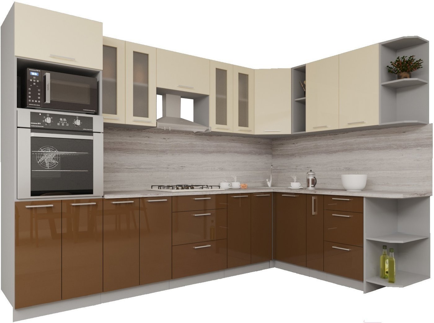 Готовая кухня Интерлиния Мила Gloss 1.88x3.0 правая (ваниль-шоколад)