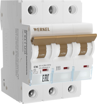 Выключатель автоматический Werkel 3P 16 A C 4.5 кА W903P164