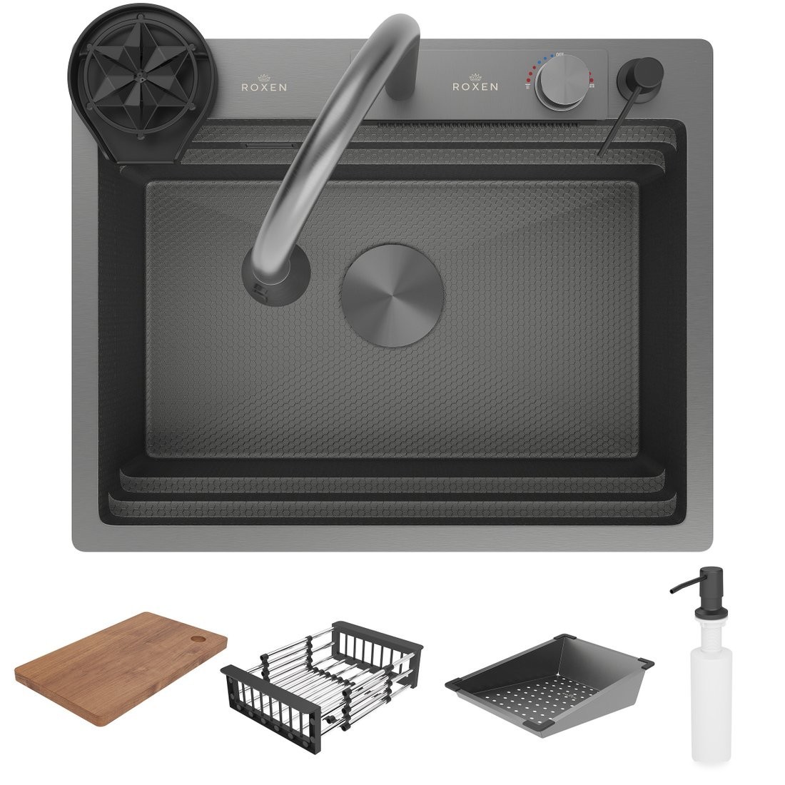 Кухонная мойка Roxen Stage Plus 560250-60-BS многофункциональная 8 в 1 (60*48/текстурный графит)