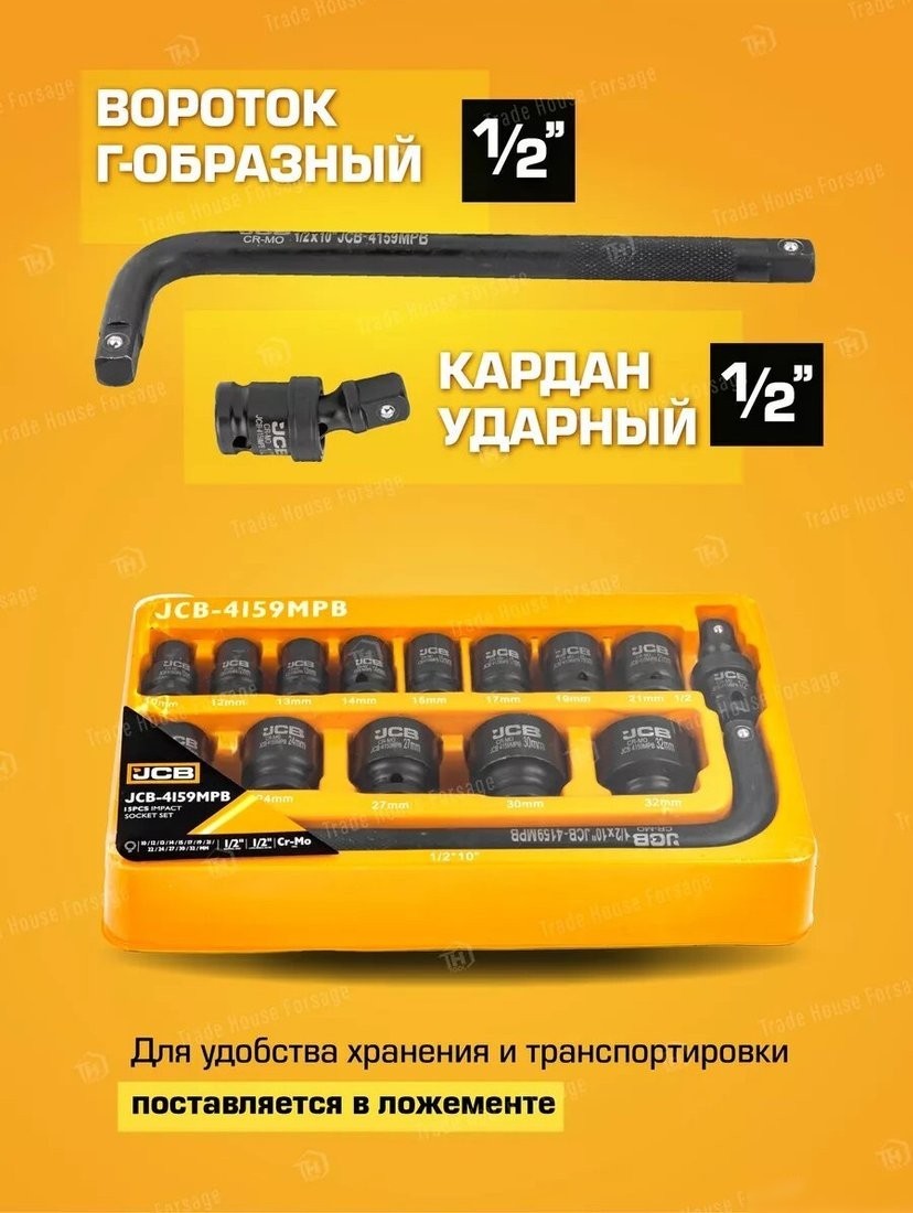 Набор головок слесарных JCB 4159MPB (15 предметов)