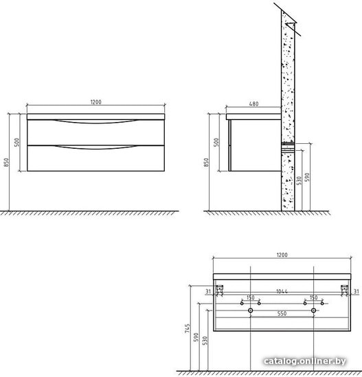 BelBagno Тумба под умывальник Etna-1200-2C-SO-BL-P (bianco lucido)