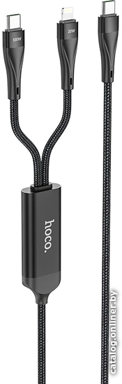 Кабель Hoco U102 USB Type-C - USB Type-C+Lightning (1.5 м, черный) Кабель Hoco U102 USB Type-C - USB Type-C+Lightning (1.5 м, черный)